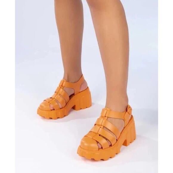 Melissa Size 7 Megan Ankle Strap Slingback Fisherman Sandals Orange Halloween - Picture 1 of 9
